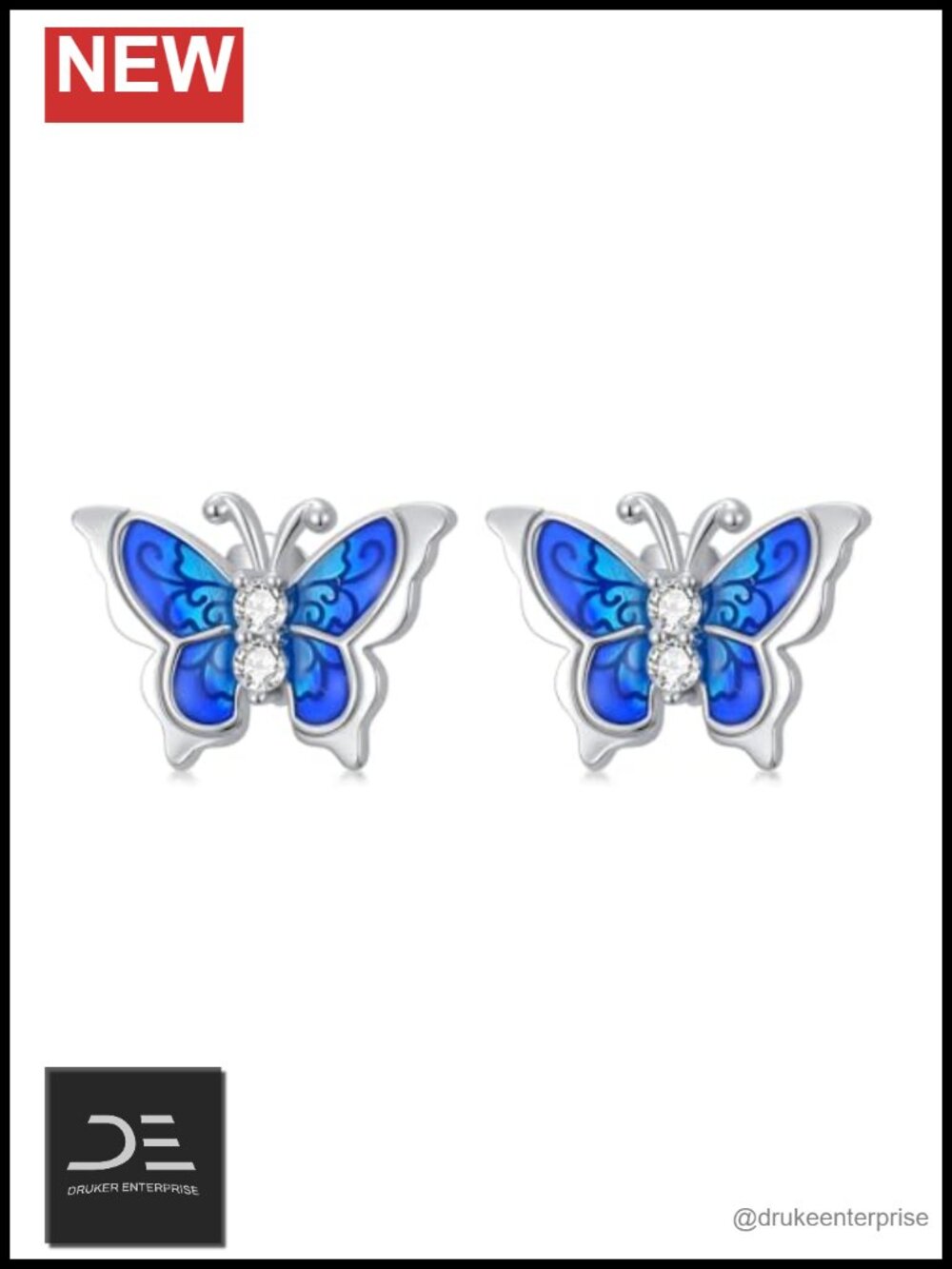 925 Sterling Silver Diamond Butterfly Stud Earrings Women Lab Grown 0.12 cttw